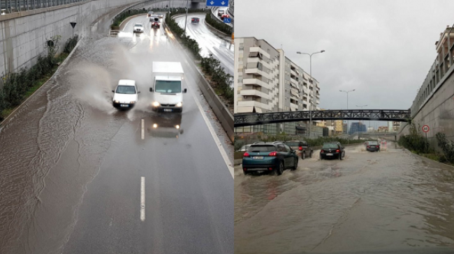 Reshjet e dendura të shiut, përmbyten në pak orë rrugët e Tiranës