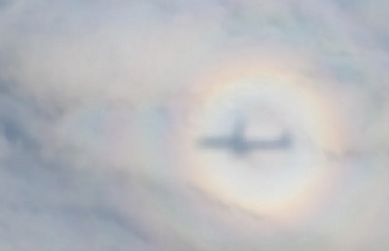 A keni parë ndonjëherë një aureolë të bukur ylberi që rrethon hijen e aeroplanit?