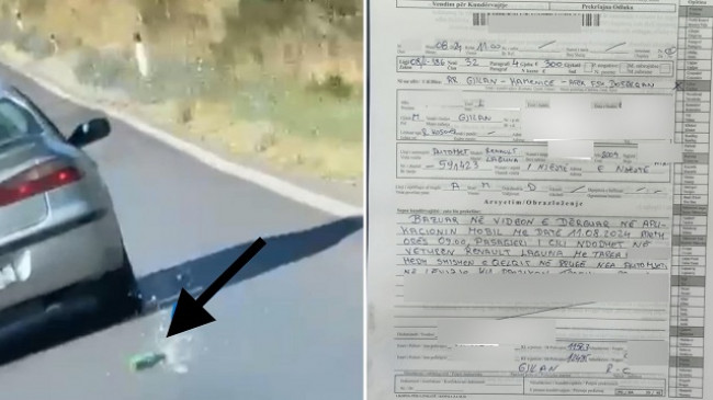 Gjobitet shoferi që hodhi shishe qelqi nga vetura