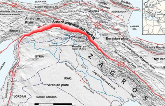 Pllaka oqeanike midis pllakave kontinentale arabe dhe euroaziatike po shkëputet